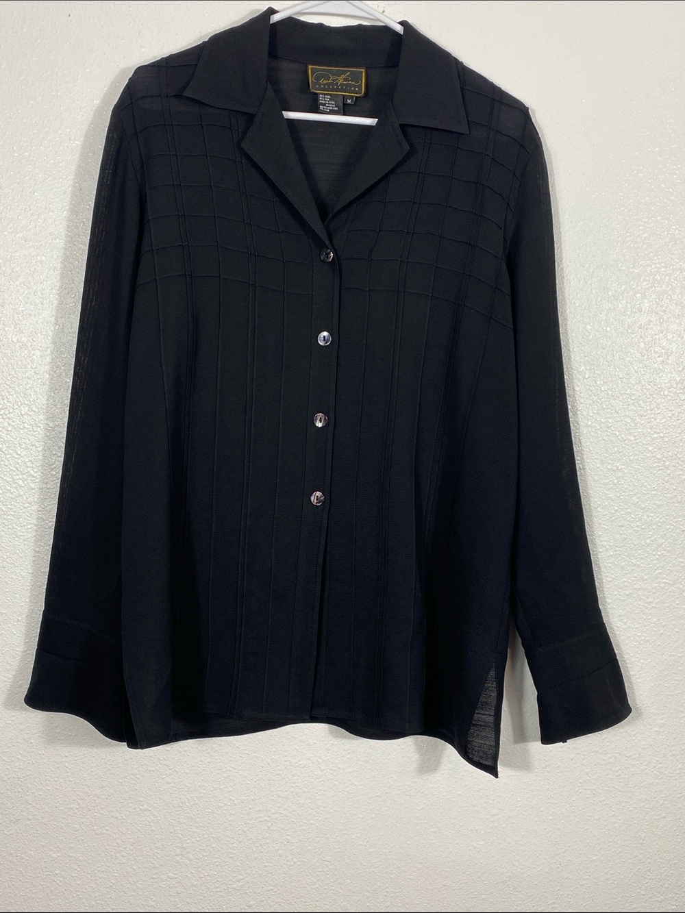 Diane Gilman Vintage Silk Blouse Black Size M 50% Wool 50% silk